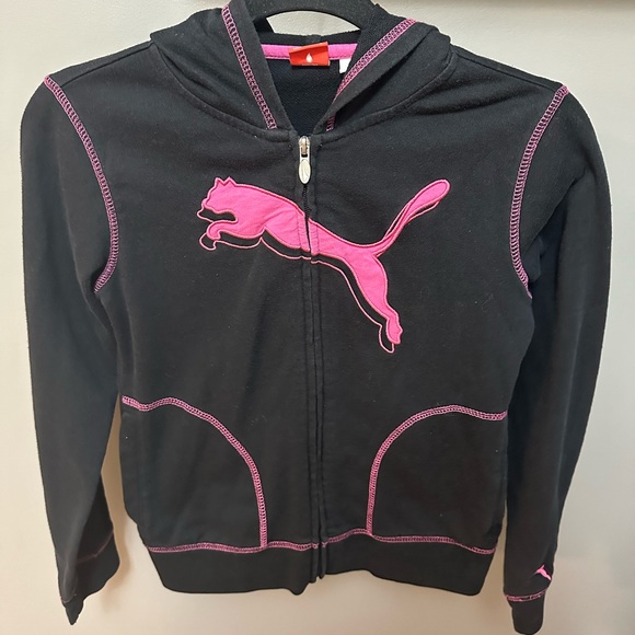 PUMA | Girls Black & Pink Full Zip Hoodie - Picture 1 of 4